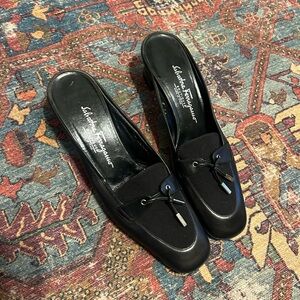 Salvatore Ferragamo Black Leather Mules
